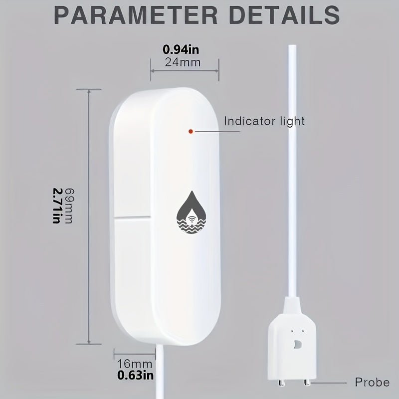 YFK Tuya Water Leak Detector is a wall-mounted WiFi smart sensor that is Alexa compatible and battery-free, with a 36V max voltage. It provides home flood protection and can be controlled