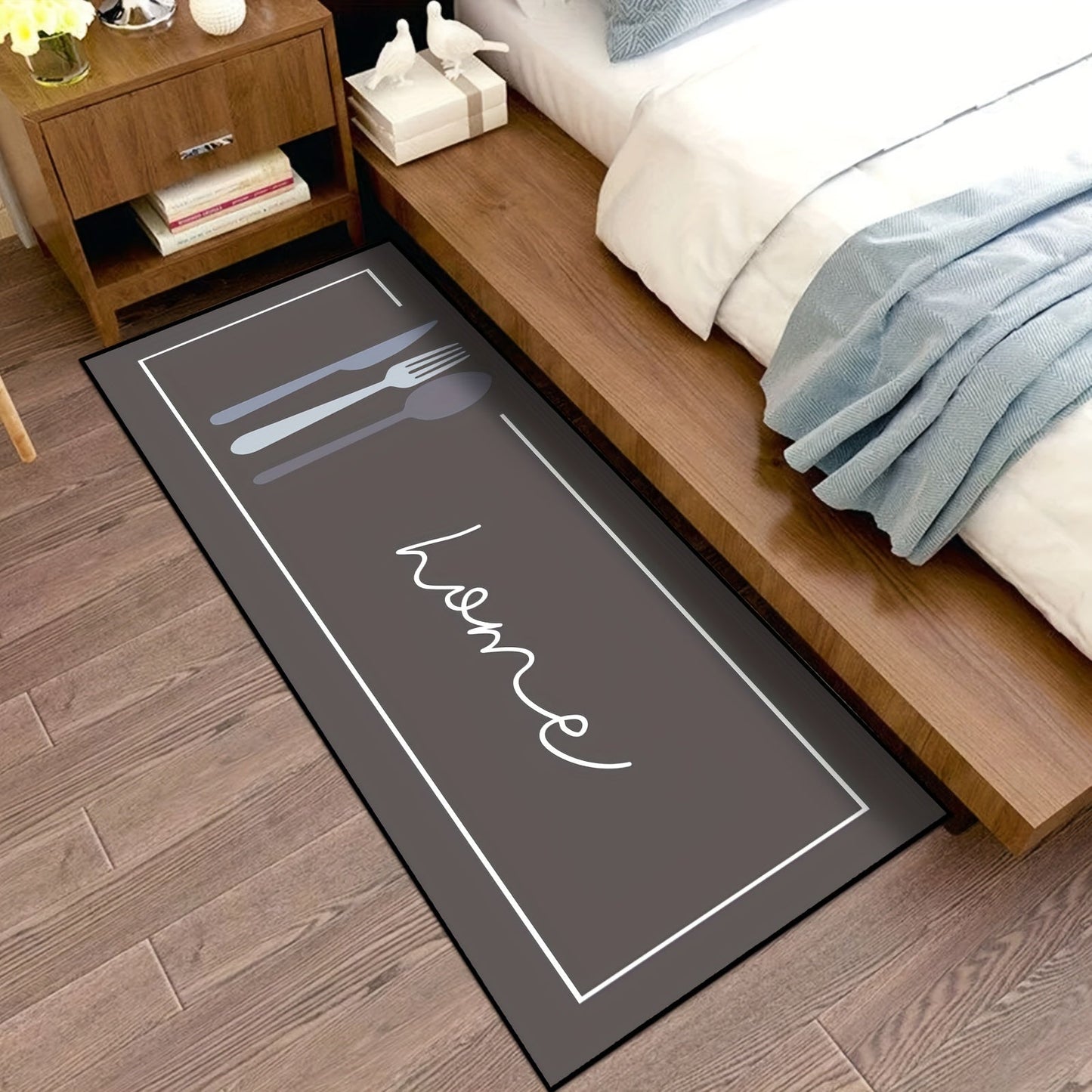 Washable Non-Slip Kitchen Floor Mat with "Home" Design, Durable Polyester Carpet for Bathroom and Kitchen, Machine Washable - 1pc