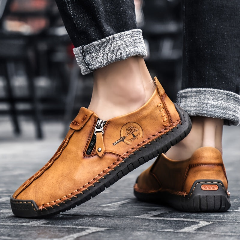 Men's side zipper loafers, comfortable non-slip slip-ons for spring and summer.