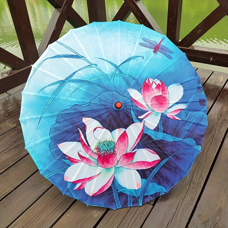 Chinese Flowers Parasol Umbrella with Cherry Blossom Sakura Floral Bamboo Handle for Sun and Rain Protection, Ideal for Weddings and Parties.