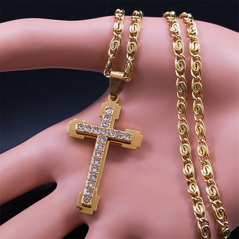 Introducing a stylish and premium stainless steel cross necklace with a luxurious niche design and high-end appeal.