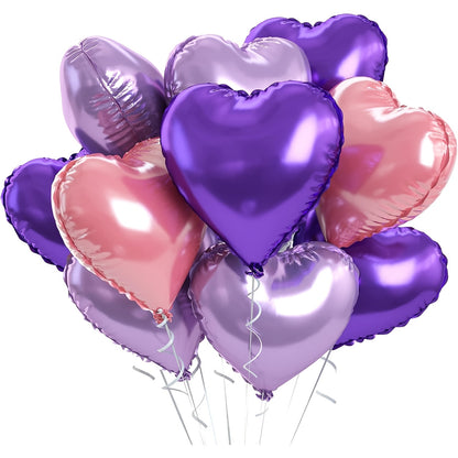 10-pack of heart-shaped aluminum foil balloons, perfect for Valentine's Day, birthdays, anniversaries, and holiday decorations.