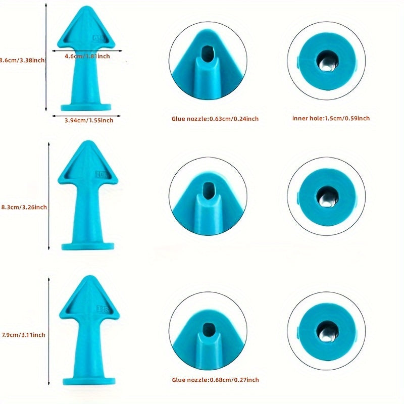 Set of 3 Caulking Nozzle Applicators with Silicone Spatula and Plastic Glue Shovel for Tile and Brick Joints, Floor Grout Removal Tool Set - Includes 6.5R, 10R, 13R Sizes