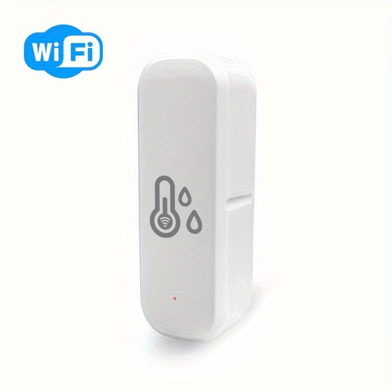 Tuya Wi-Fi Smart Temperature and Humidity Sensor for Smart Home Automation, works with Alexa and Google Assistant, app-controlled, battery powered, no hub needed.