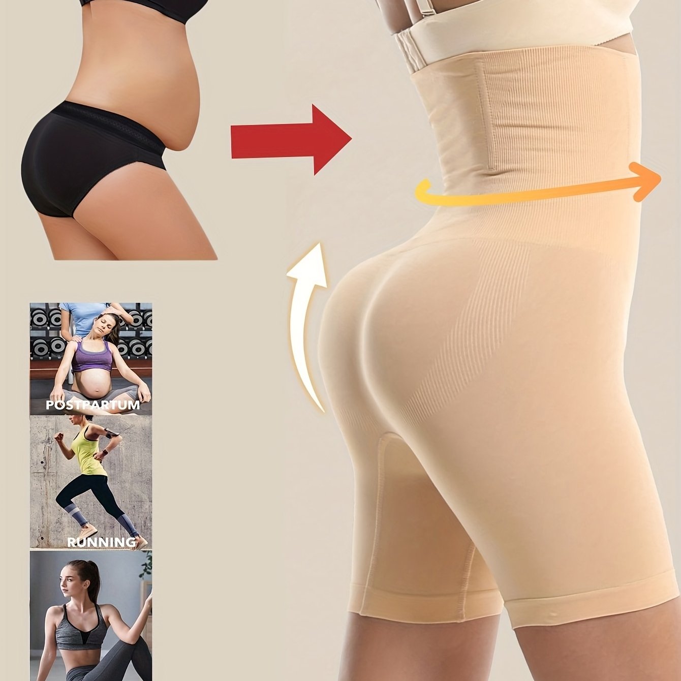 High waist tummy control shaper shorts for women in solid black. Features butt lifting, thigh slimming, and seamless design with breathable nylon fabric.