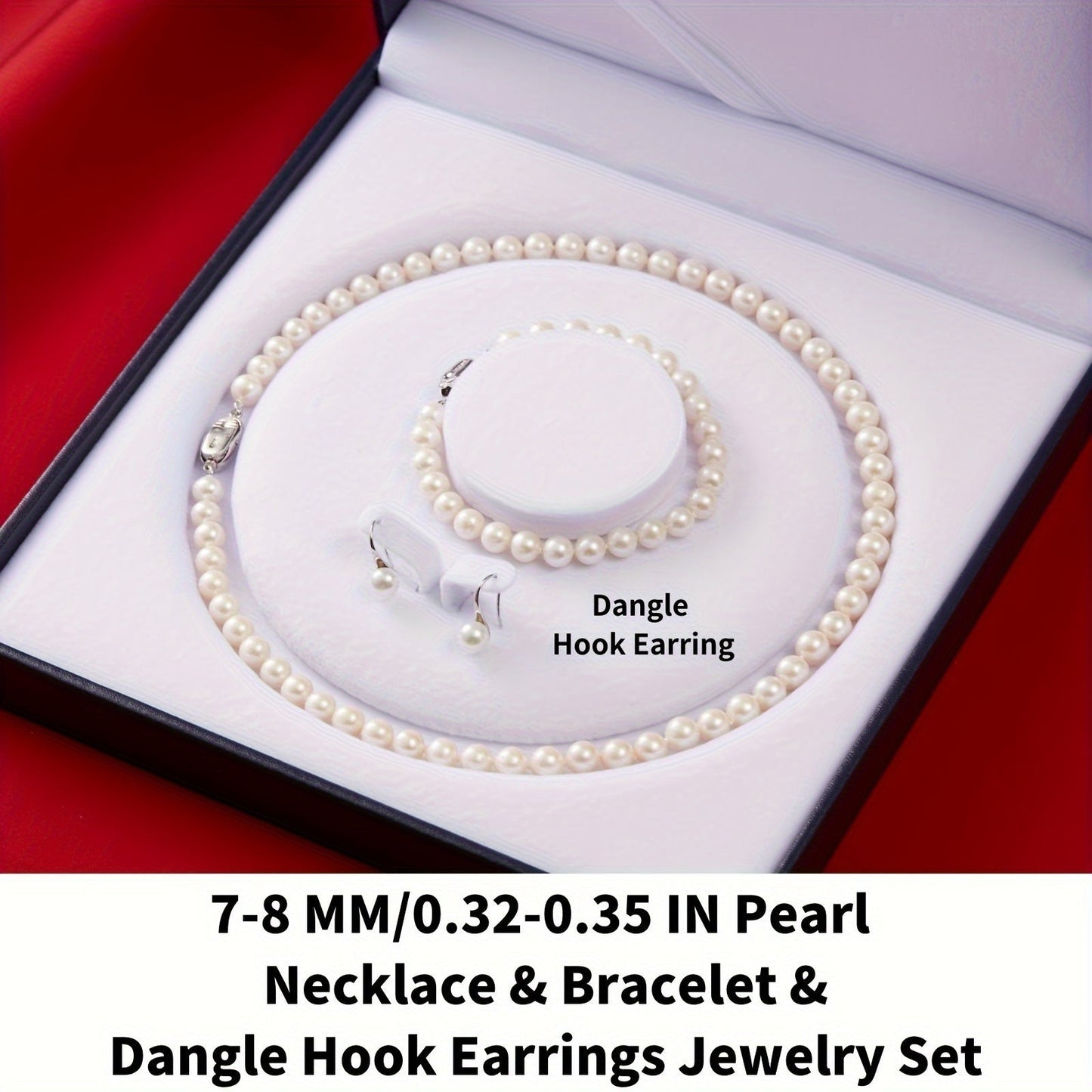 Set of 3 Elegant 925 Sterling Silver Freshwater Pearl Jewelry Pieces - Timeless Necklace, Bracelet, and Earrings with Faux Leather Gift Box, Ideal for Weddings, Valentine's Day, and Mother's Day - Suitable for All Seasons