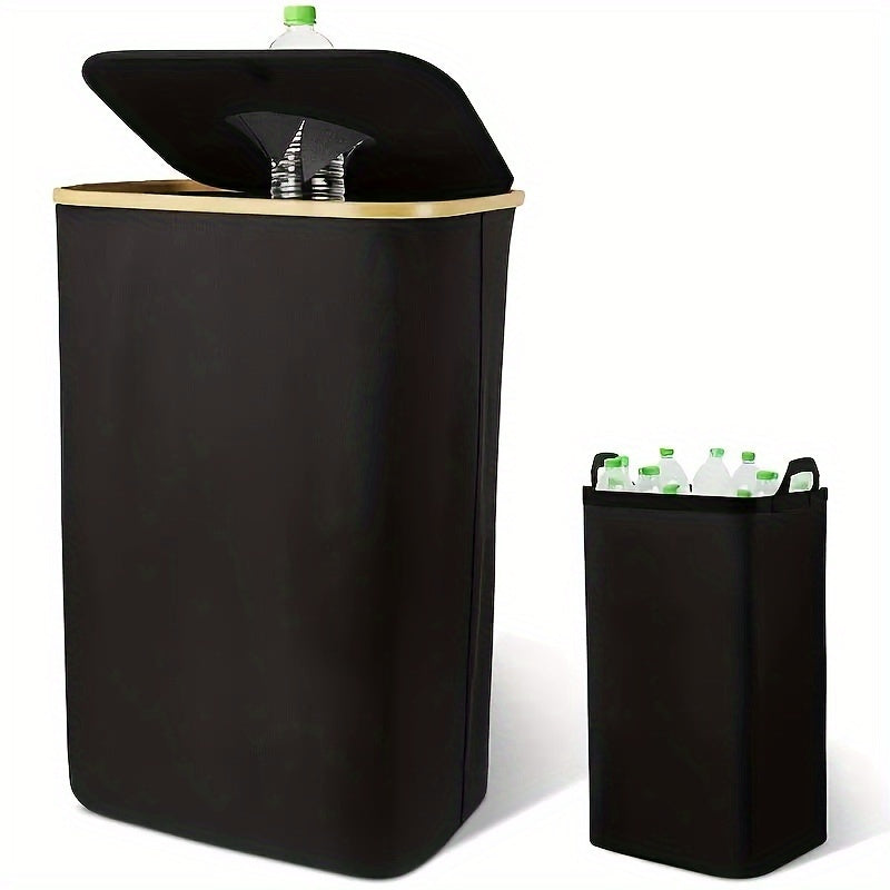 Black Collapsible Laundry Hamper with Lid - 3-Section, Includes Removable & Washable Bag, Ideal for Bedroom & Bathroom Decor, 100L