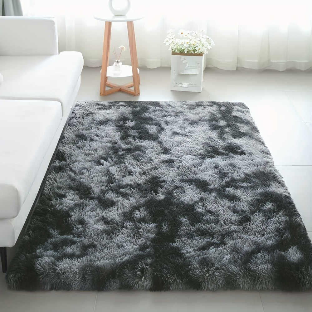 Machine Washable Tie-dyed Gray Fluffy Bedside Carpet - Perfect for Dormitory Room or Home Décor