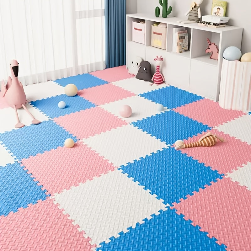 Spliced floor mats, 40 pieces, cross pattern, 30x30cm, 1.0cm thick, beige/pink/navy blue, gray/navy blue, beige/gray. Suitable for crawling and yoga.