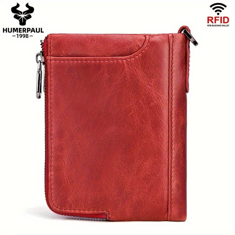 Large capacity multi-function clutch wallet made of genuine leather with zipper pocket and snap closure, suitable for casual style. Dry clean only, no printing, and edge painted.