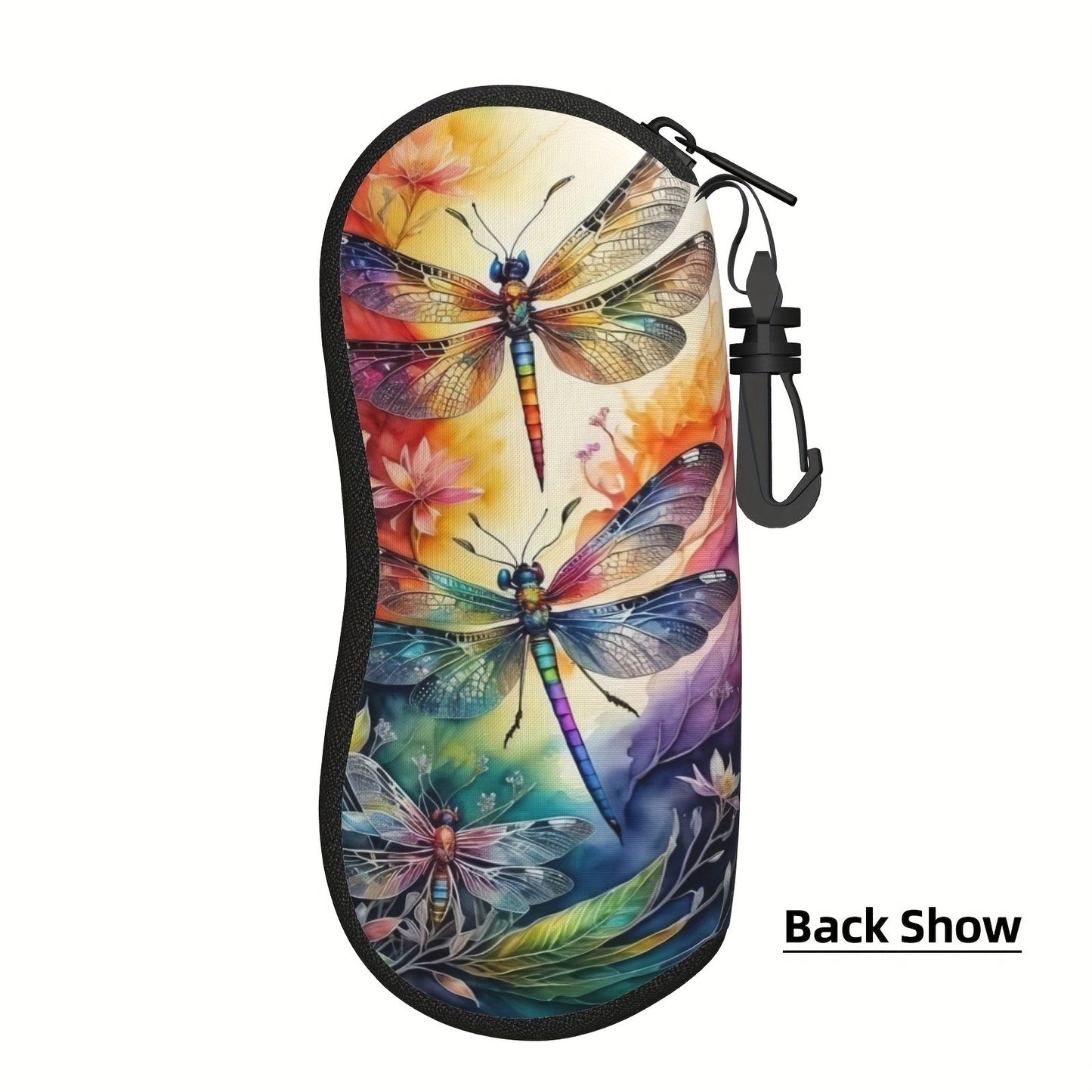 Protect your glasses in style with the Dragonfly Art Neoprene Glasses Case. This durable and soft rubber pouch features a zipper for easy access and a clip for portable convenience. Perfect for both men and women, this protective holder will keep your