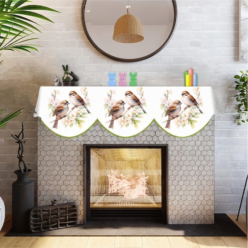 Elegant Spring/Summer Bird and Flower Fireplace Scarf - Made of Polyester, Rectangular Hearth Cover for Home Decor, Ideal for Enhancing the Look of Living Room Windows and Doors, Measures 49.78cm x 78.7