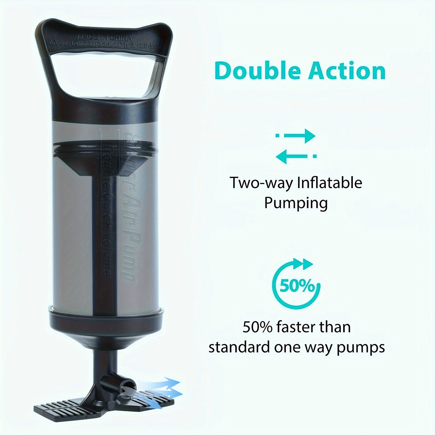 Black Portable Manual Air Pump with 3 Adapter Sizes - Perfect for Inflating Beds, Pool Toys, Balloons, and Boats