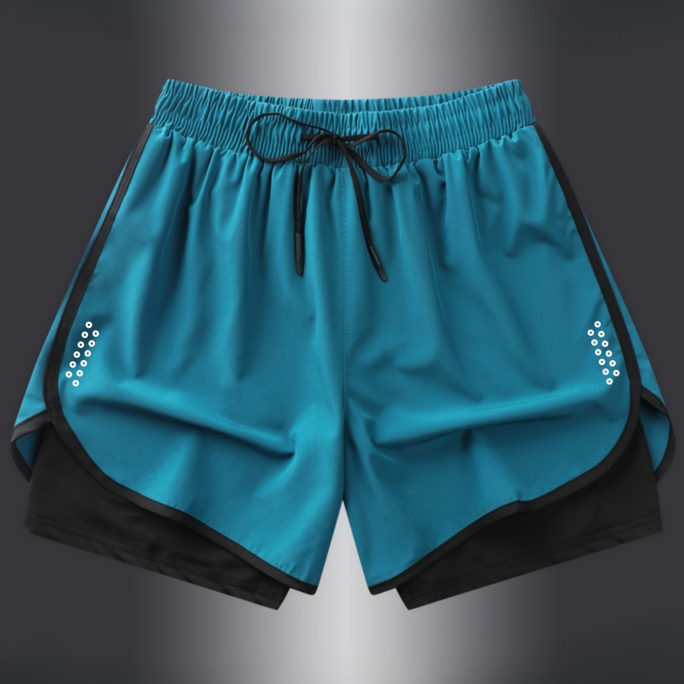 Women's active geometric-patterned shorts made of 92% polyester and 8% elastane blend with slight stretch, perfect for gym, fitness, running, and transitioning from spring to fall.