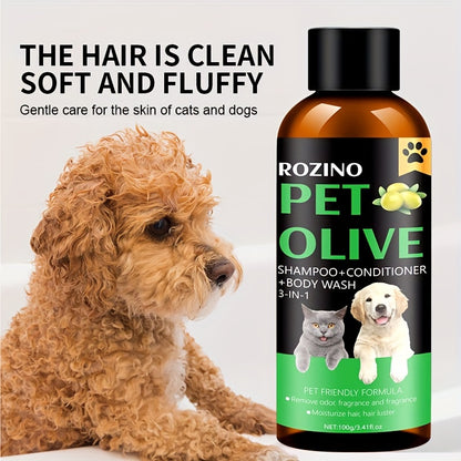 ROZINO 3-in-1 Pet Grooming Shampoo & Conditioner with Fruit Oil Formula for Soft Fur, Long-Lasting Fragrance. Suitable for Cats & Dogs, Penetrates Skin for Dual Care and Fluffy Results.