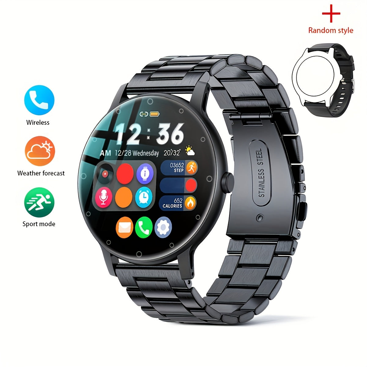 3.53cm Full Touch Smart Watch with Sleep Tracker, Wireless Call, Pedometer, Music Control, 100+ Sport Modes, Ai Control, Games, Fitness Tracker for Android/ IOS Phones. Ideal for Women and