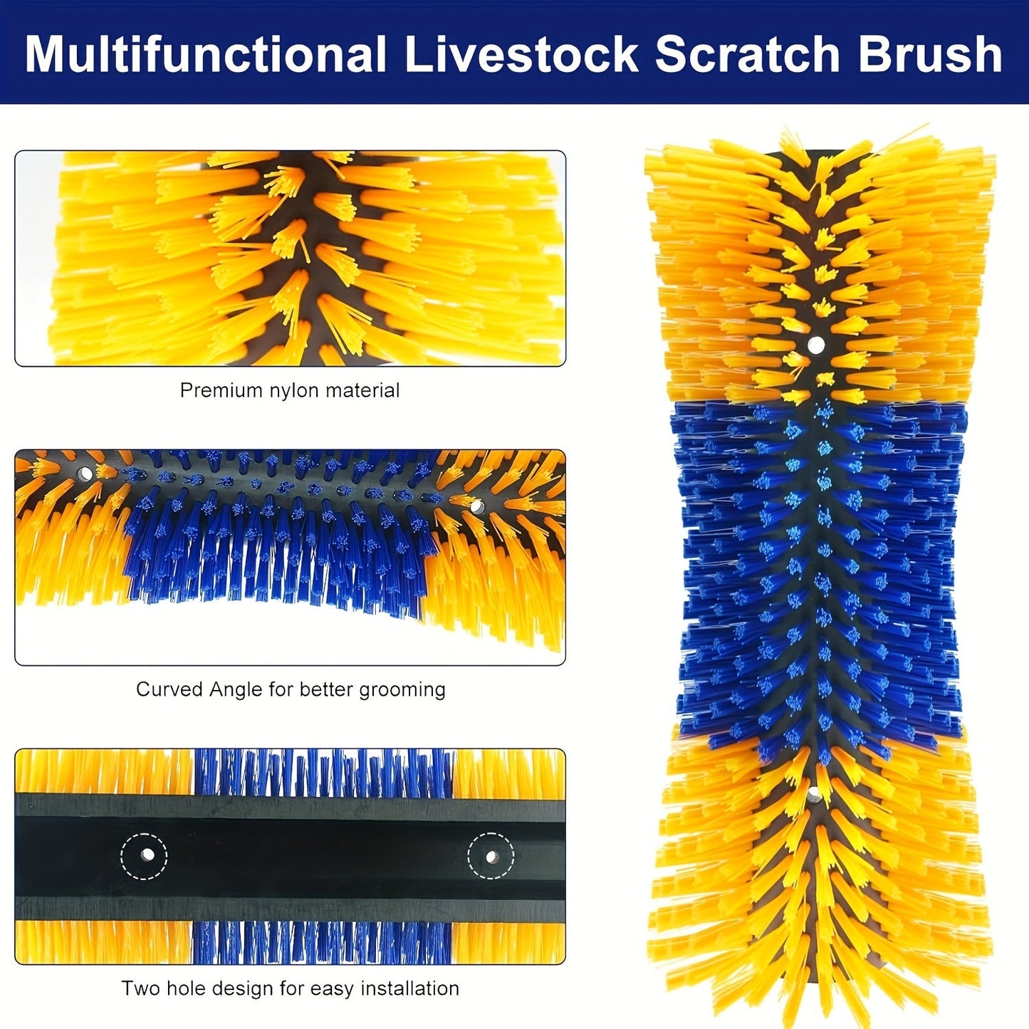 Livestock Scratch Brushes Set - Durable Plastic Grooming Kit for Horse, Cow, Goat, Cattle, Pig, Sheep - Medium Firmness Outdoor Scratcher for Itch Relief - No Electricity Required, Reusable.