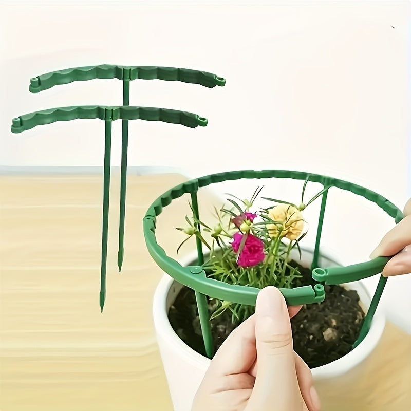 Adjustable plant support stake rings for climbing flowers and indoor plants, with fixed height capability.