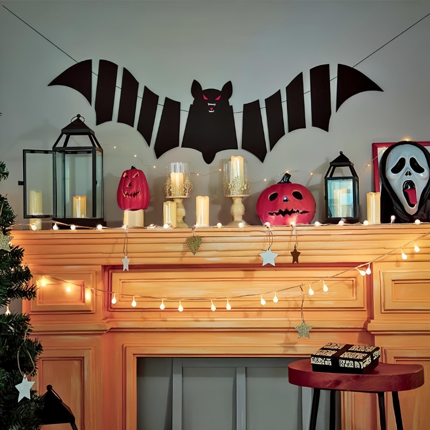 DIY Banner Holiday Party Decoration Set with Halloween Felt Pull Flags featuring Bat, Pumpkin, Skull, and Spider designs - Perfect for Evening Party Decor!