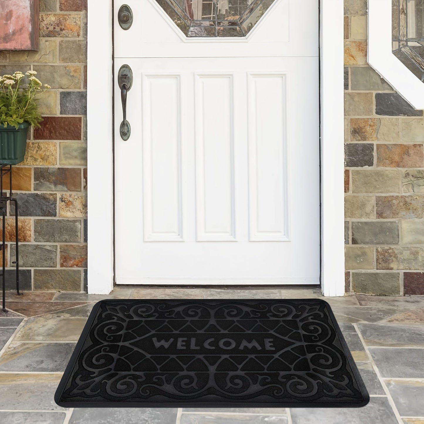 Welcome your guests with this 1-piece doormat. Made of hand washable polyester with an anti-slip PVC backing, this dirt-resistant, rectangle entry rug is perfect for both indoor and outdoor use.