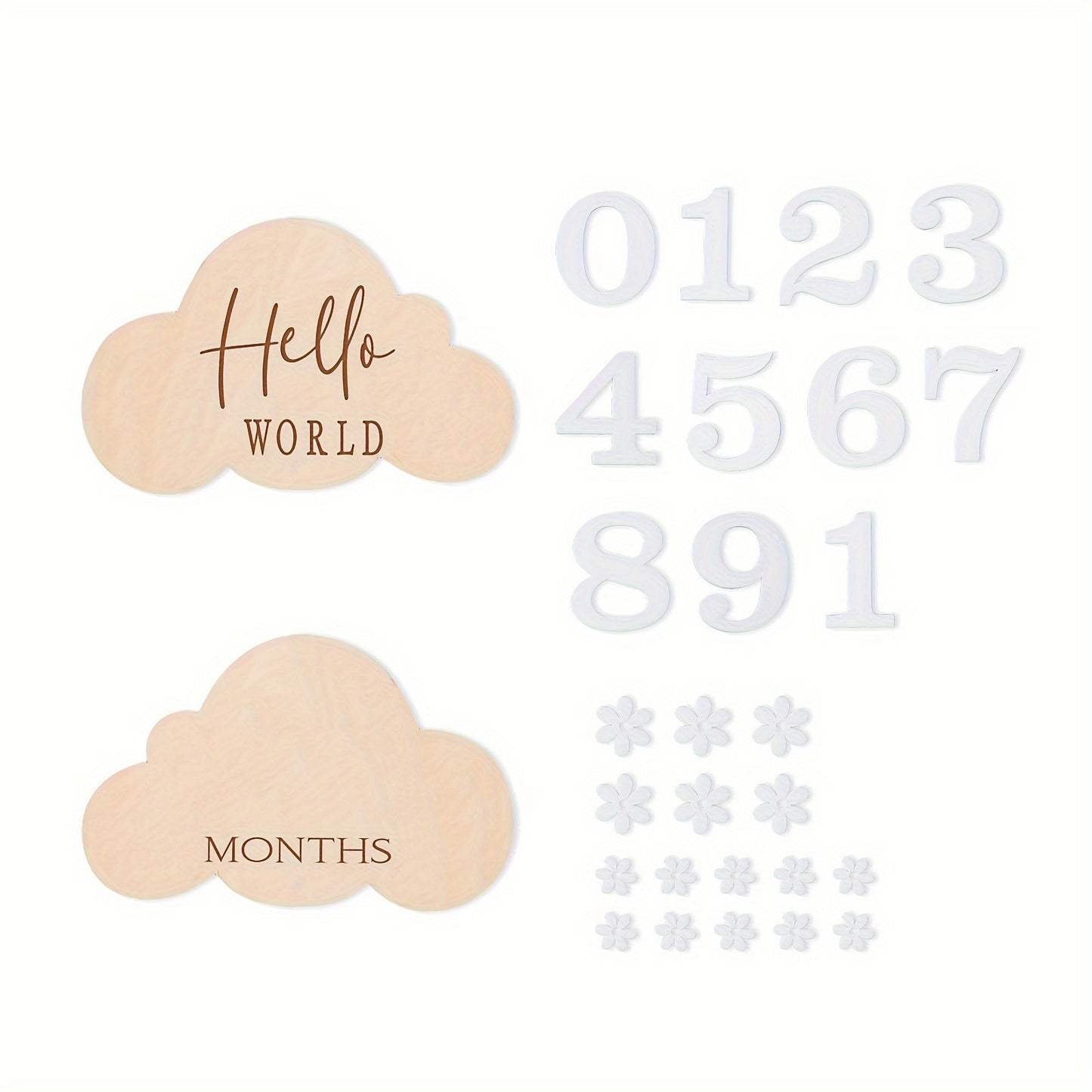 Set of Wooden Milestone Blocks - Perfect for Capturing Birth Month Photos, Cloud-Shaped Mileage Blocks for Decorating with Balloons & Celebrations, Lovely Keepsake for Memories, Ideal Baby Shower Gift