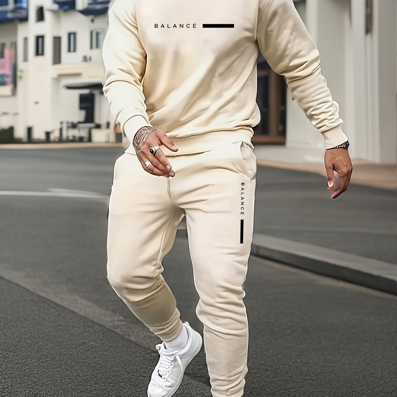 Men's Casual Letter Print Hoodie Set with Sweatshirt and Jogging Pants