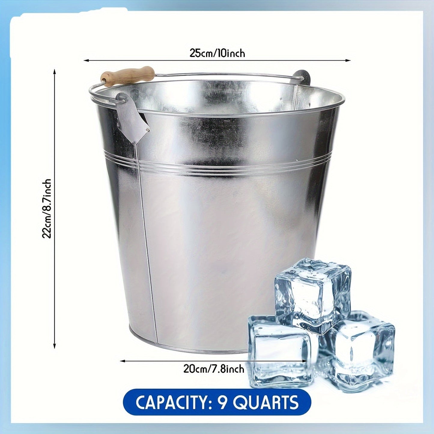 This heavy-duty stainless steel bucket, measuring approximately 25.4 centimeters, is perfect for parties, weddings, crafts, tableware, and table centerpieces. The metal bucket features a galvanized golden finish and a convenient handle for easy carrying.