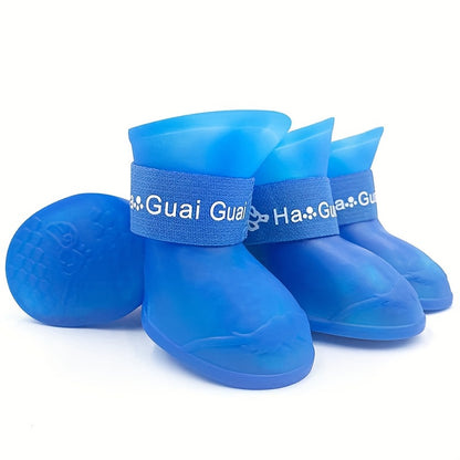 Waterproof Non-Slip Dog Rain Boots for Small to Medium Breeds with Soft Sole PVC Material and Adjustable Closure.