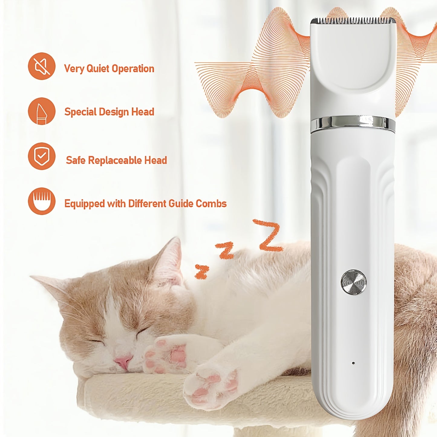 PetPro 4-in-1 Rechargeable Pet Grooming Kit for Cats & Small Dogs - Dual power electric clipper, nail trimmer, foot razor with Lithium 18650 Battery.