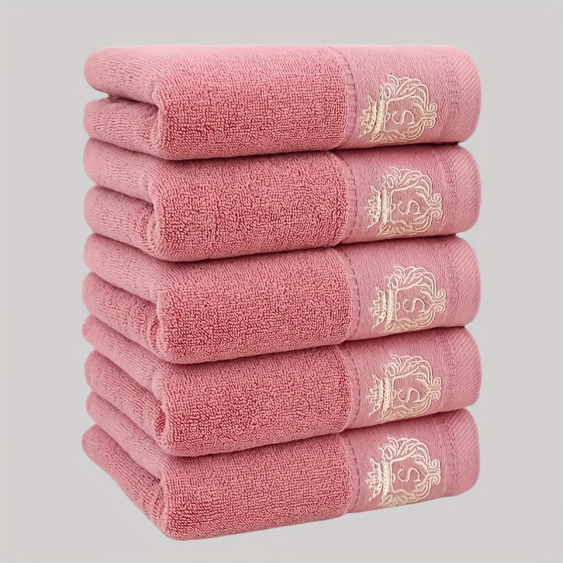 5 hand towels without Korean pattern, absorbent and quick-drying, super soft and skin-friendly, made of 93% cotton and 7% polyester, ideal for home bathroom use.