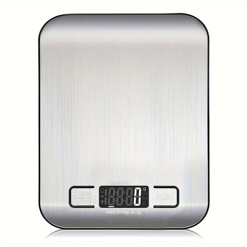 22lb/10kg capacity digital kitchen scale with grams & ounces display, tare function, stainless steel design, easy to clean. Ideal for baking, cooking, coffee weighing, and postage.