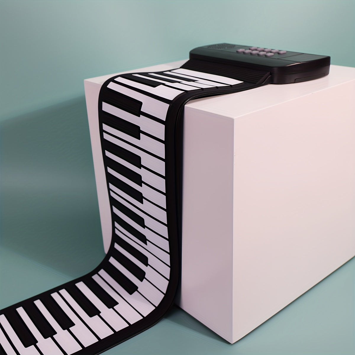 Micro Poly 49-Key Portable Roll-Up Piano Keyboard with Silicone Keys in Black. USB & Battery Powered, Ideal for Beginners. Compact and Easy to Carry Design, Perfect for Home Use. Includes