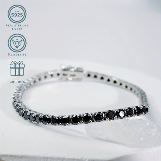 Capture Hearts with PROLIANCE Elegant 925 Sterling Silver Moissanite Tennis Bracelet - Vintage Bohemian Design Featuring Heart-Shaped Black Gemstone. Perfect for Valentine's Day or Anniversary Gift. Chic & Stylish Jewelry for Casual Outfits and Special