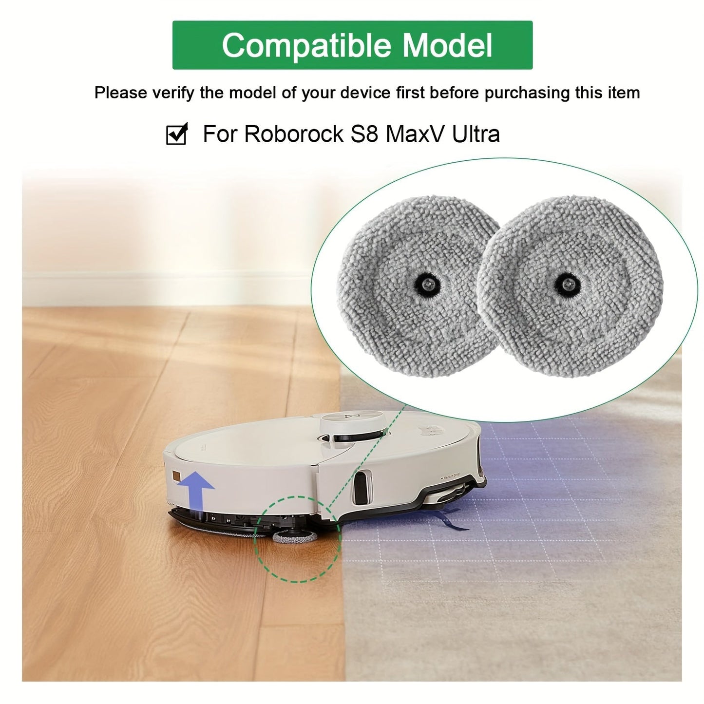 A set of 4 replacement parts for wet wipes, designed for use with the Roborock S8 MaxV Ultra and S8 Max Ultra robot vacuum cleaners. These parts include a microfiber mop pad with a washable edge, making it suitable for wet wipe accessories.