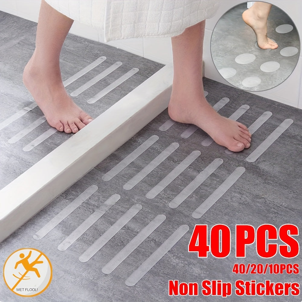 Bathroom Transparent Anti-Slip Stickers Set - Includes 10/20/40 Pieces. These grip stickers are designed to provide a non-slip surface for your bath mat, shower strips, or flooring. Made from PVC material, these stickers ensure safety in the bathroom.