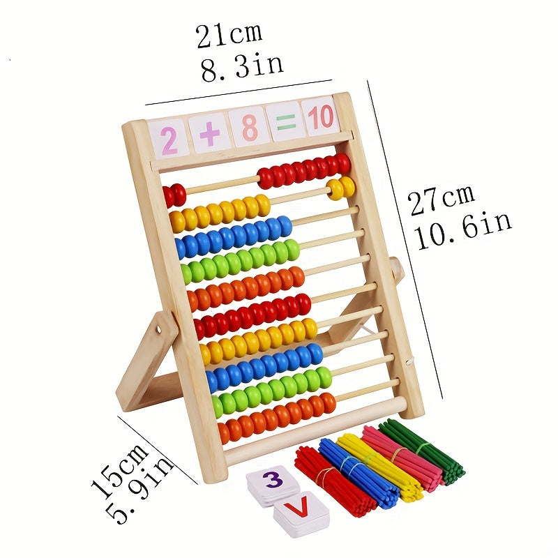 Children's Wooden Abacus Stand for Elementary School Mathematics - 10 Levels, Teaching Aid for Abacus Addition and Subtraction Arithmetic