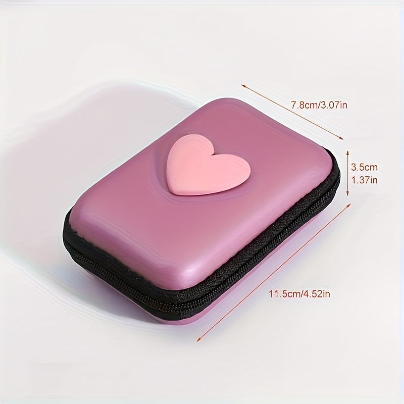 Heart-shaped storage bag for earphones, data cables, and chargers with anti-fall zipper.