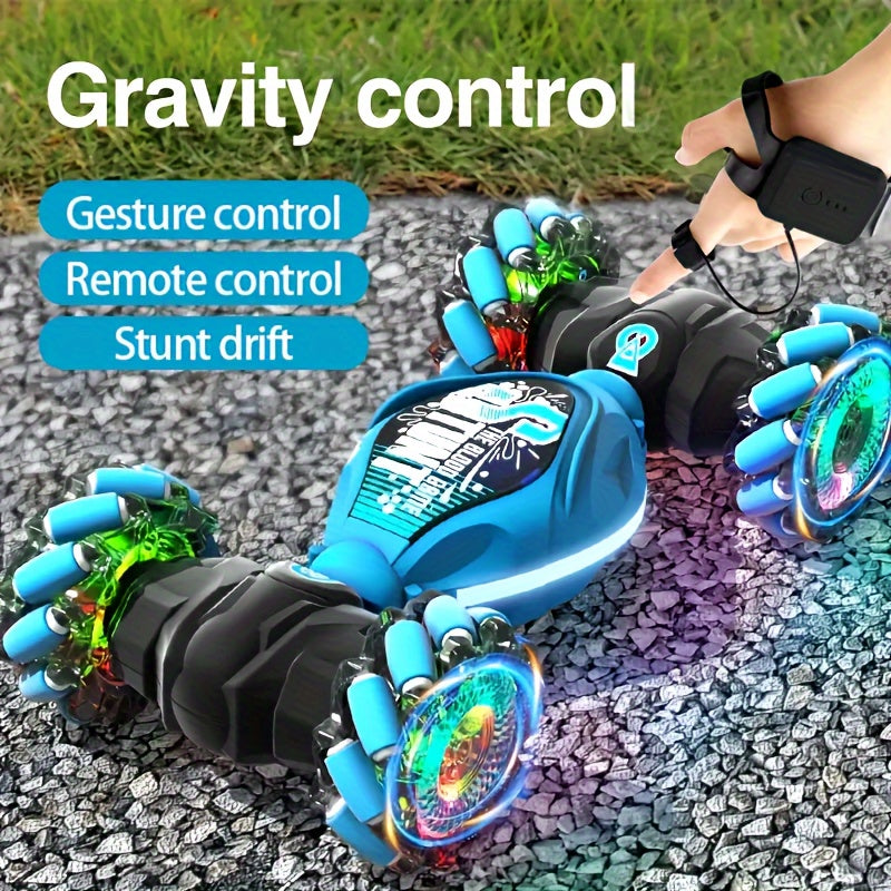 RC Car with Gesture Sensing Technology, 4WD Off-Road Climbing Vehicle, 500mAh Rechargeable Battery, Weather Resistant, Animal Theme - Blue/Red, Ages 14+