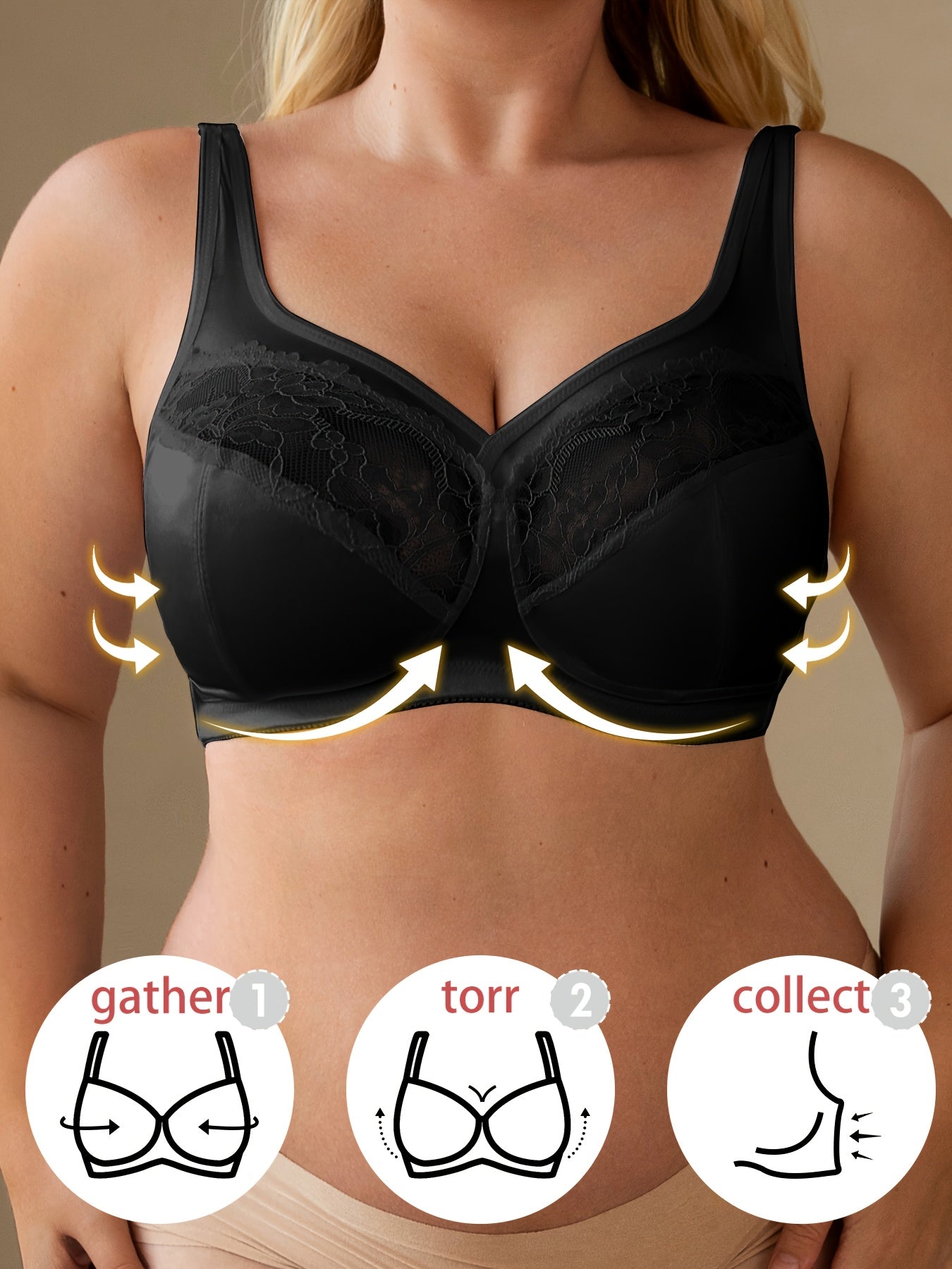 Stylish lace-trimmed tank bra for plus-size women - non-padded cups, breathable fabric, and sexy underwire design.