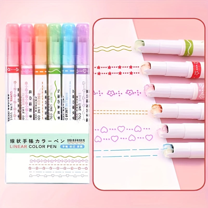 6pcs Quick-Dry Curve Highlighters - Vibrant and Kawaii for School, Crafts & Gifts