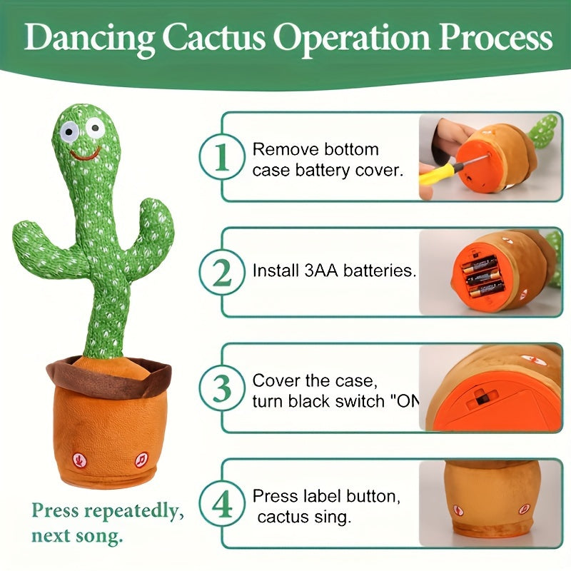 Herobaby Interactive Talking Cactus Toy for 3-6 Months, Green, LED Singing & Recording, Dance Imitation, Textured Fabric, Cute and Interactive.