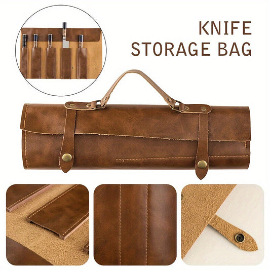 Vicalo Faux Leather Knife Roll Storage Bag - Portable Chef Knife Organizer with Adjustable Strap, Faux Leather Knife Case for Kitchen, Cutlery Carrying Bag for Valentine's Day, Halloween, Easter, Thanksgiving, and Christmas.