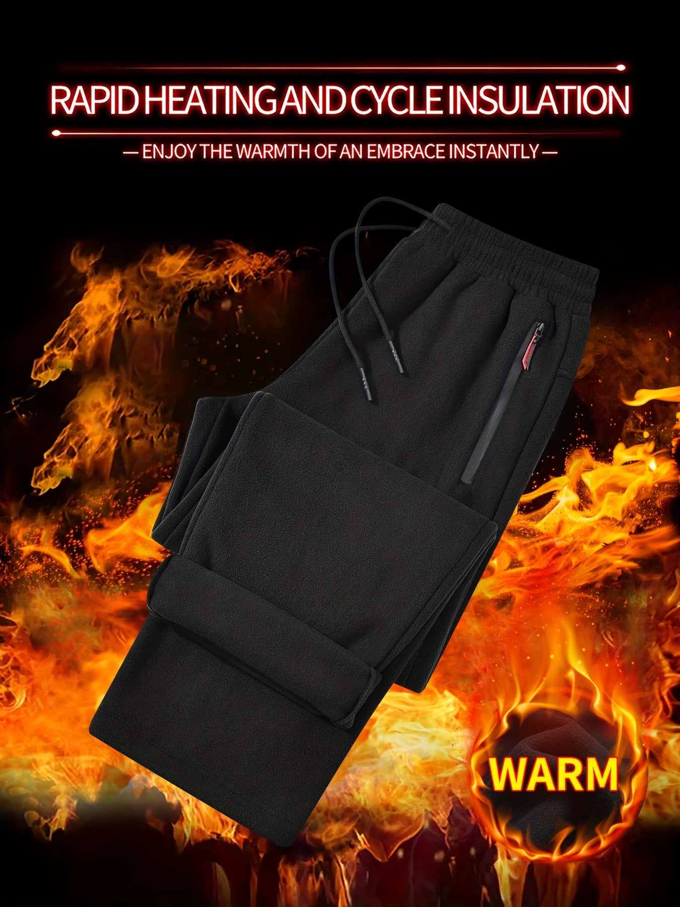 Men's gray fleece joggers with waterproof side pockets, ideal for outdoor sports and casual wear in winter. Features rapid heating and cycle insulation, flexible fabric, and functional