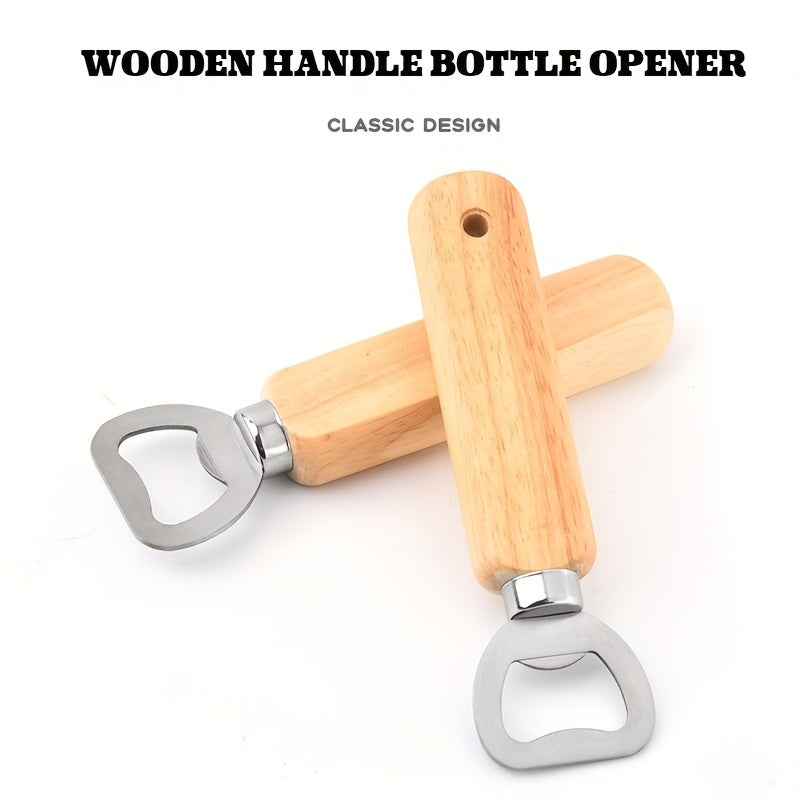 10pcs Wooden handle stainless steel bottle openers for beer, wine, and juice opening. Perfect for use in bars, pubs, clubs, restaurants, or at home as summer drinkware accessories.