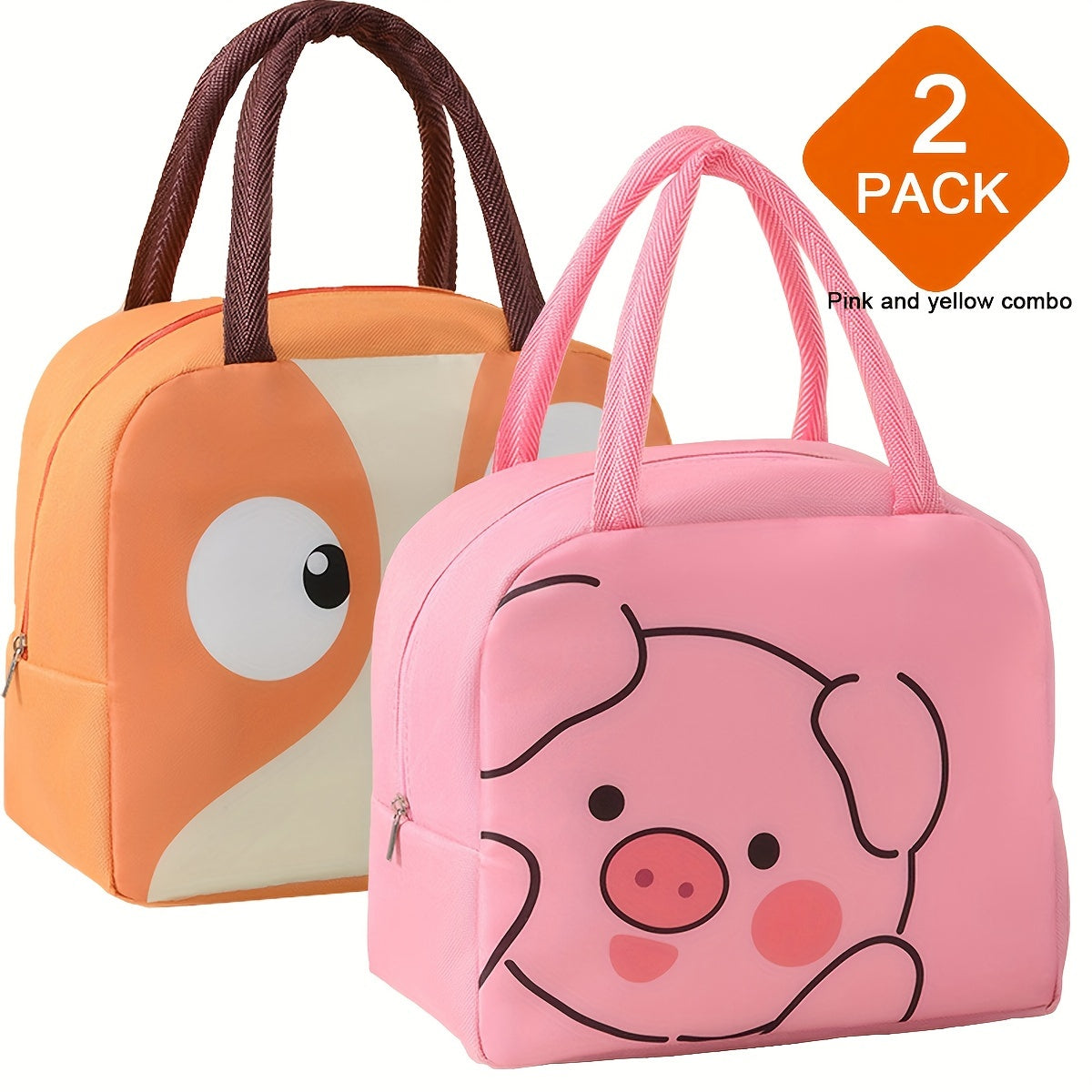 Portable Cartoon Insulated Lunch Bag in Multiple Colors, Available in 1 or 2 Pieces. Keeps Food Fresh and Thermal Sealed. Ideal for Office, School, Hiking, Camping, Picnic, and Kitchen Supplies.