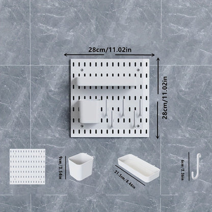 Sturdy Plastic Pegboard Storage Box for Dorm Room, Kitchen, Bathroom, Bedroom, Office - Wall-Mounted Organizer for Mini Tools