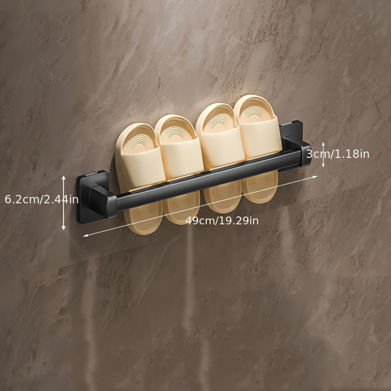 Wall-mounted shoe organizer for bathroom with space-saving storage solution, no-drill metal slipper rack, 1 piece.