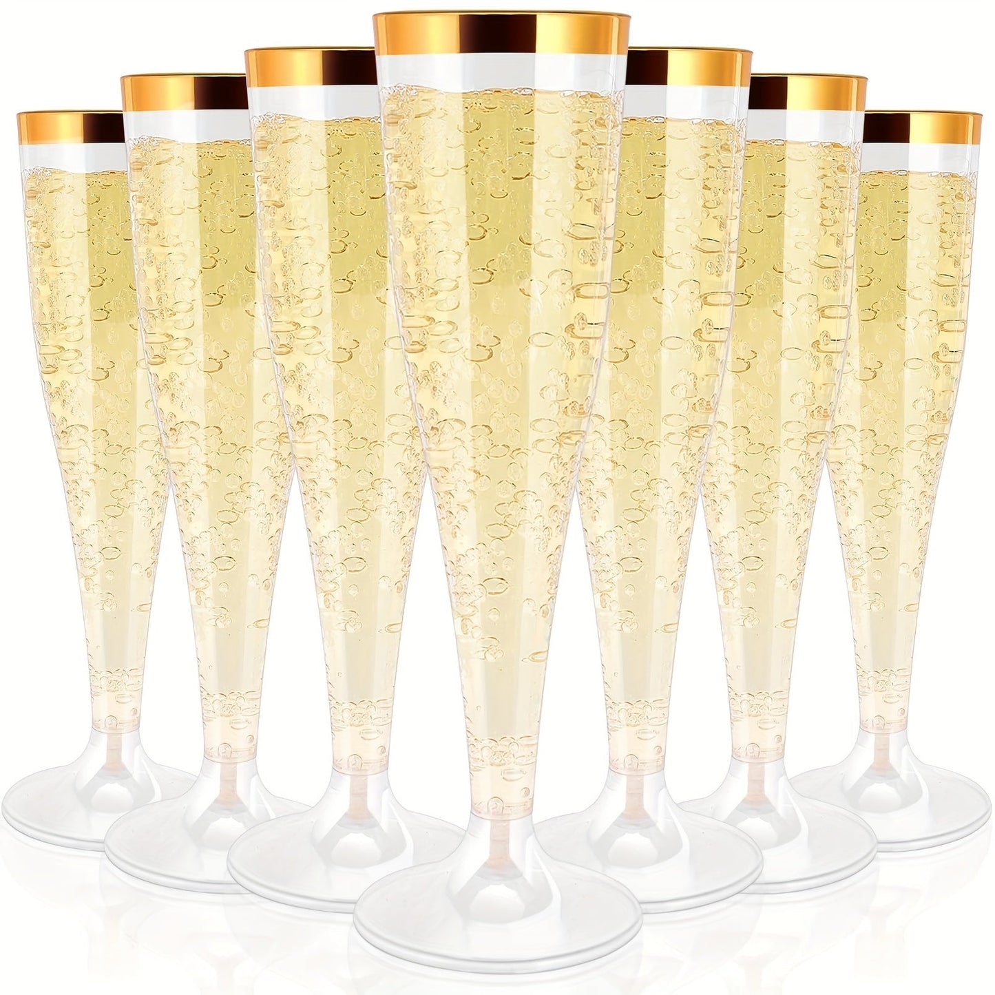 Set of 20 Elegant Golden Rimmed 4.5oz Disposable Plastic Champagne Flutes - Reusable and Recyclable Toasting Glasses with Festive Bubble Pattern. Perfect for Weddings, Birthdays, Bridal Showers, and More! Ideal for Christmas Celebrations.