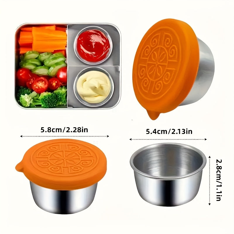 Stainless steel condiment cup with leakproof silicone lid - ideal for kitchen and dining, reusable and rust-resistant.