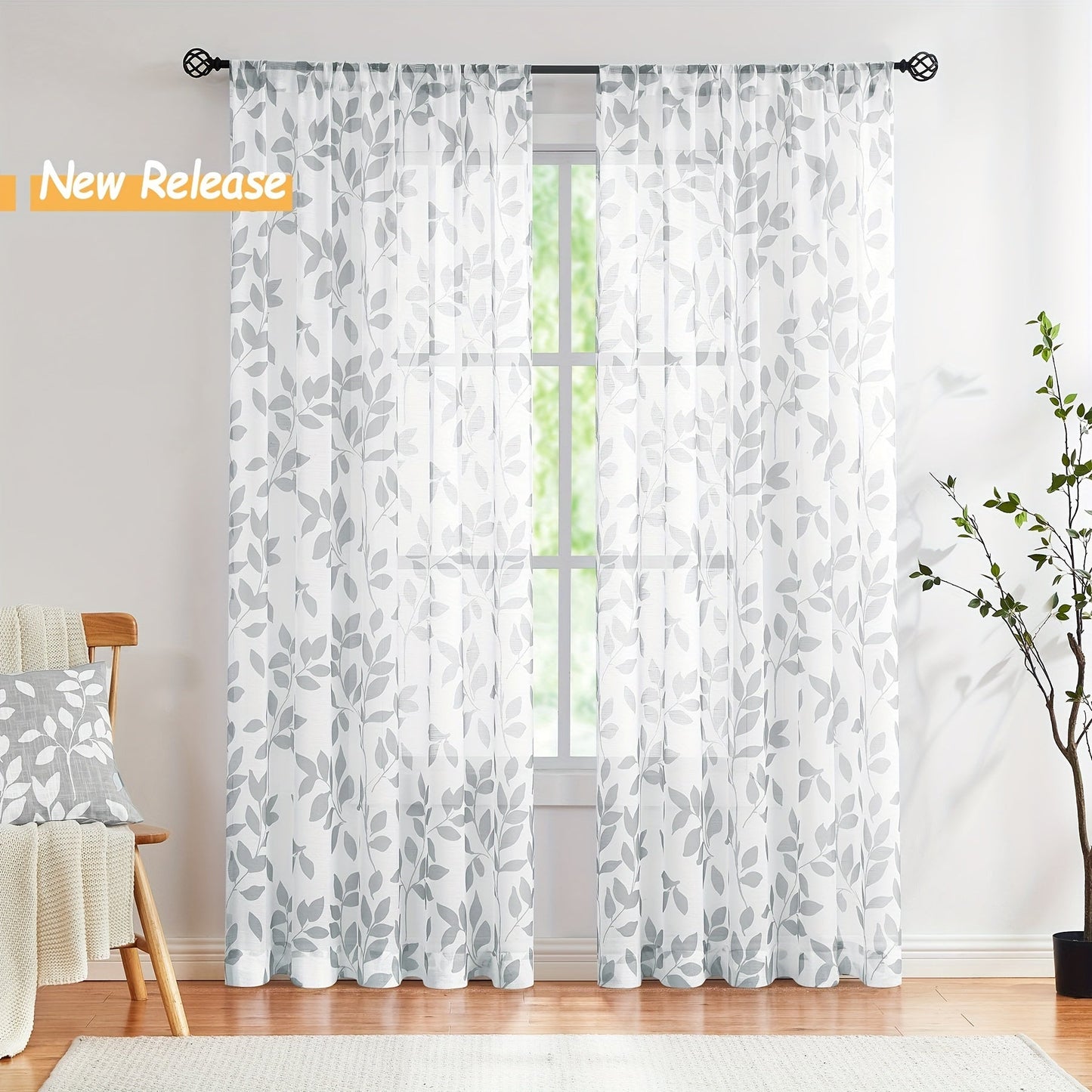 Decorate your bedroom, office, kitchen, living room, or study with these two leaf printed linen white sheer curtains. These rod pocket window treatments are the perfect addition to your home decor.